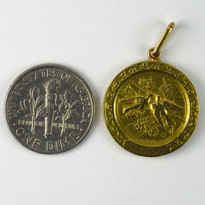 French Cupid and Lovebirds 18ct Yellow Gold Charm Pendant