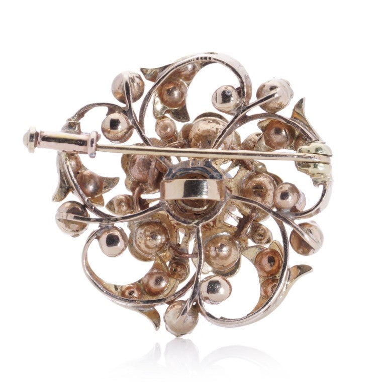 Victorian Antique 3ct Rose Cut Diamond En Tremblant Flower Brooch. Mid 19th century Circa 1850s