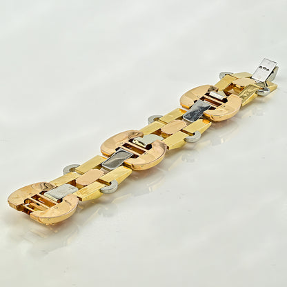 Late Art Deco Italian 23.70ct Citrine and Tri Gold Tank Bracelet by Illario, Circa 1930