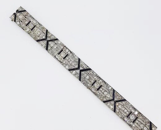 Art Deco Diamond, Onyx and Platinum Bracelet, 11.00 carat total