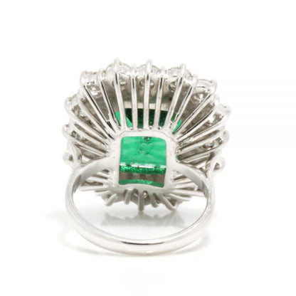 9ct Emerald Cut Natural Green Tourmaline and Diamond Cluster Ring