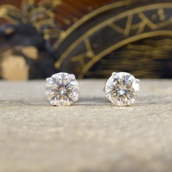 Timeless and Classic Single Stone 1.67ct Diamond Solitaire Stud Earrings
