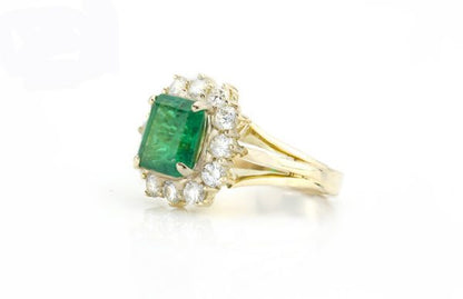 3.80ct Natural Colombian Emerald and Diamond Cluster Ring, Certified