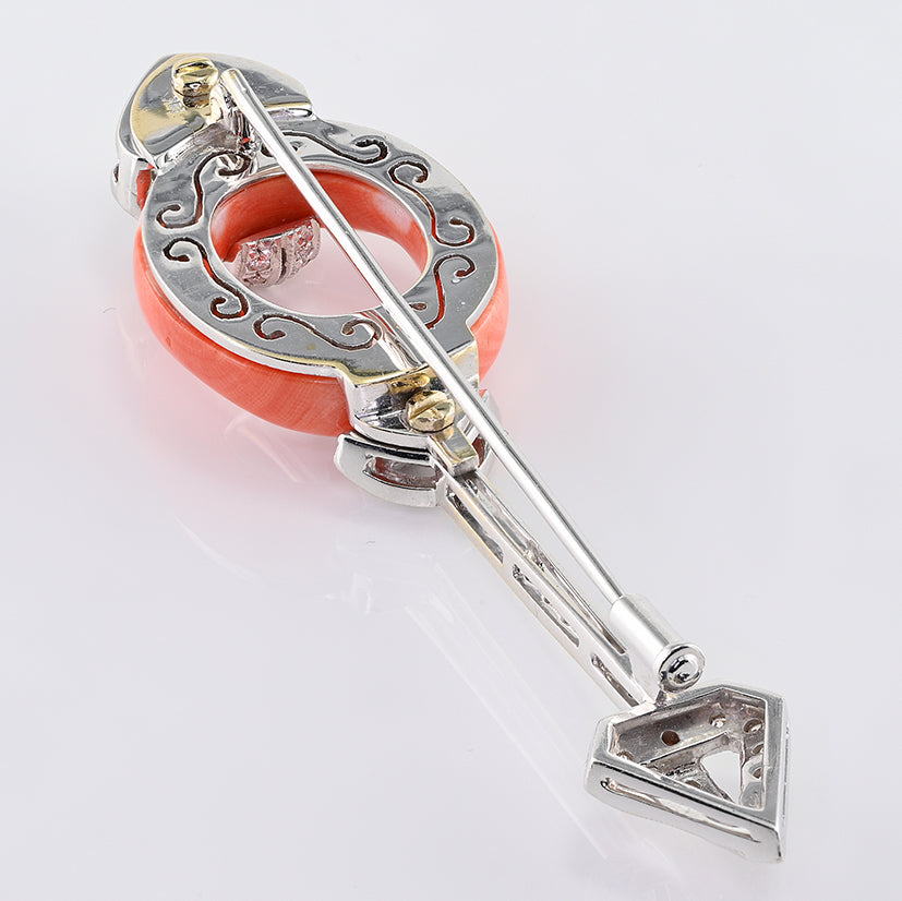 Vintage 1940s Coral and Diamond Arrow Brooch