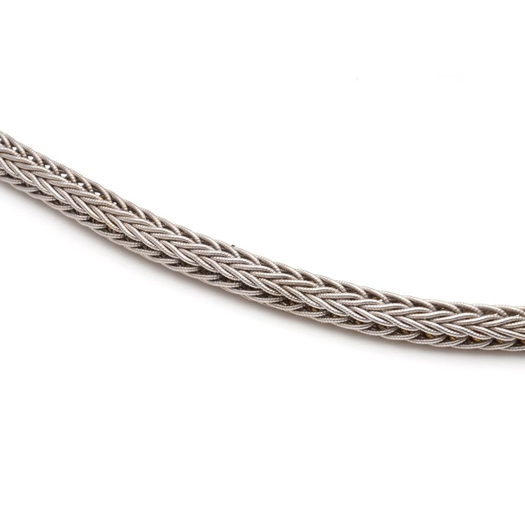 Vintage Italian La Pepita 18ct White Gold Woven Wheat Necklace with 1.08ct Diamond Set Clasp, Circa 1990s