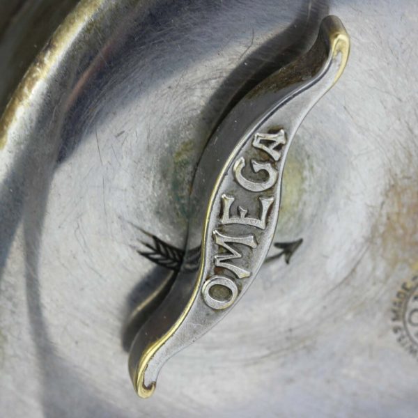 Art Deco Style Vintage Omega Table Desk Clock; black square dial with golden Roman numeral markers and hands, 8-day movement