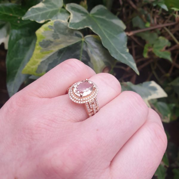 2.54ct Oval Morganite and Diamond Cluster Dress Ring in 18ct Rose Gold