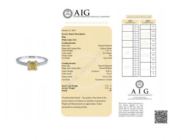 Fancy Yellow Diamond Engagement Ring, 1.24 carats, with Certificate