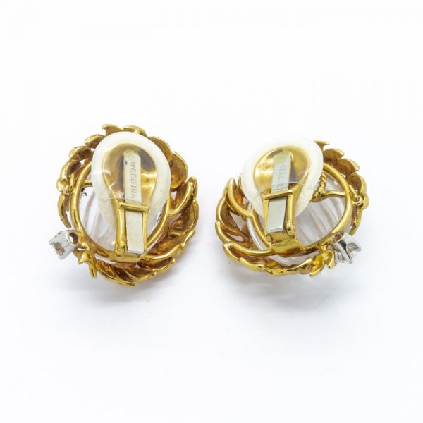 Vintage David Webb Rock Crystal, Diamond and Gold Earrings, Circa 1980