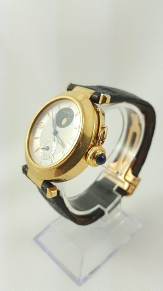 Cartier Pasha 18ct Night and Day 38mm Automatic Watch, skeleton display back, black leather strap with a 18ct Cartier Deloyant Clasp