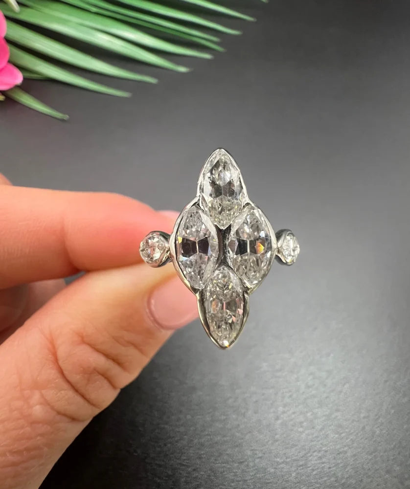 Vintage 2ct Marquise Diamond Navette Ring