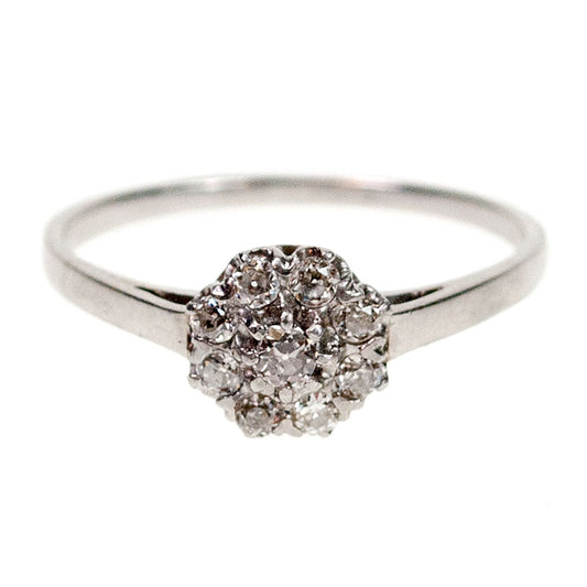 A diamond cluster ring in platinum