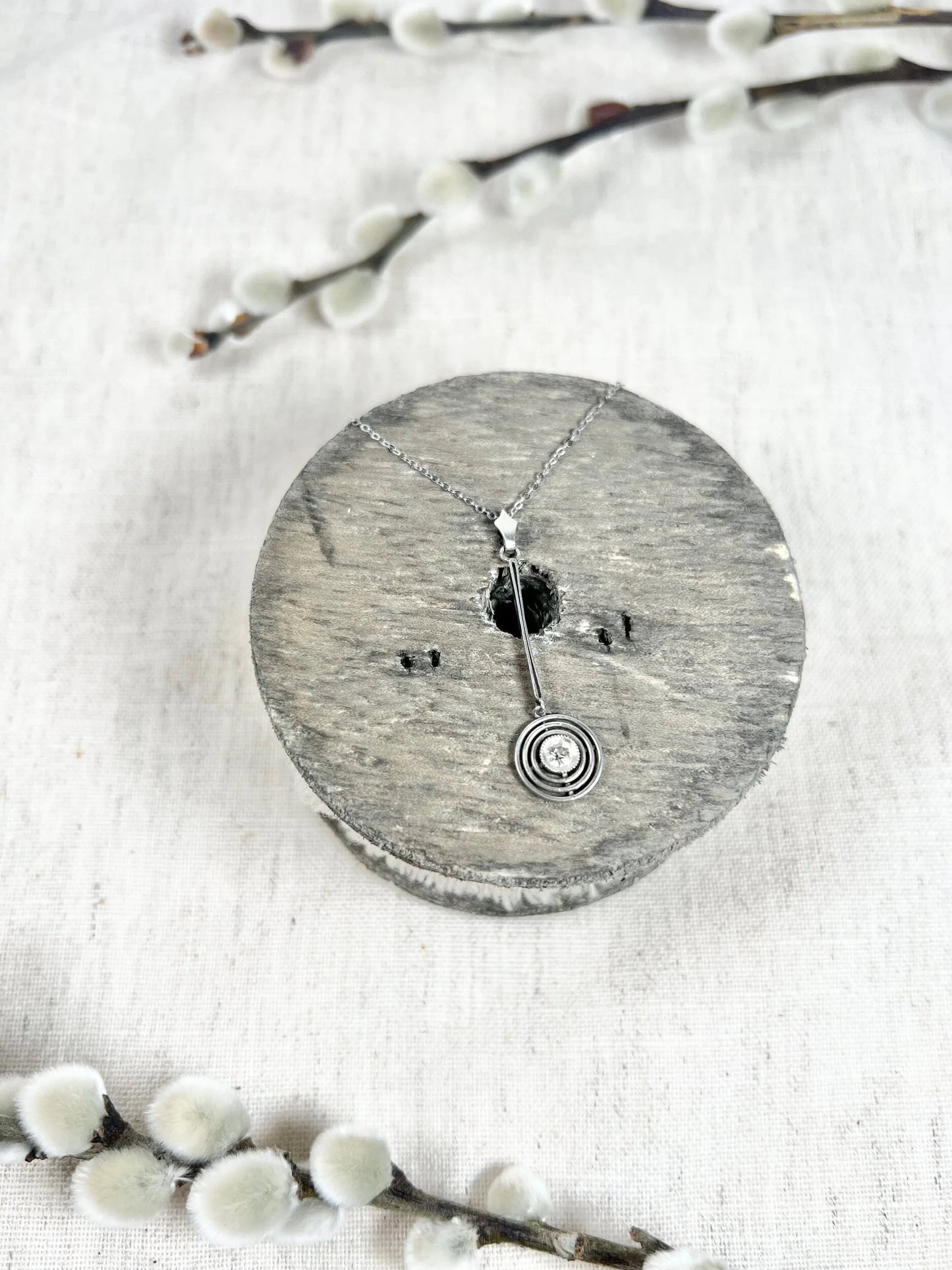 Antique 18 ct White Gold And Platinum Art Deco Diamond Target Pendant Necklace