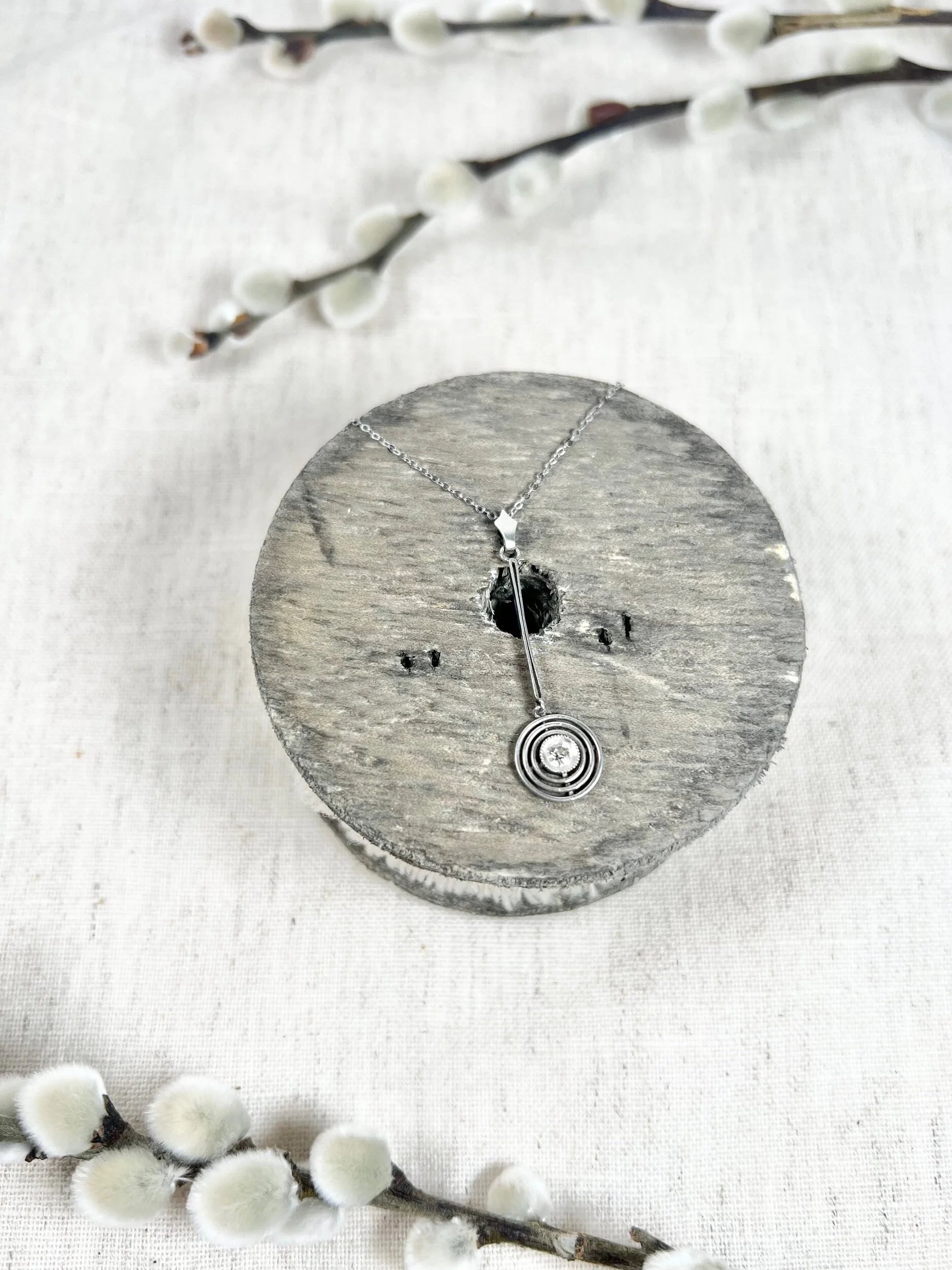 Antique 18 ct White Gold And Platinum Art Deco Diamond Target Pendant Necklace