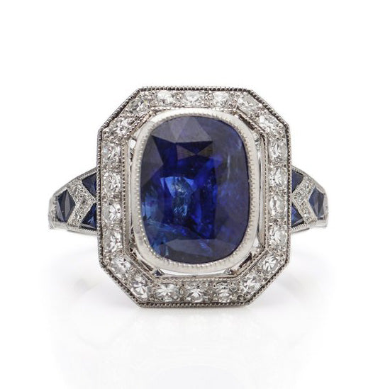 5.10ct Sapphire and Diamond Cluster Ring in Platinum