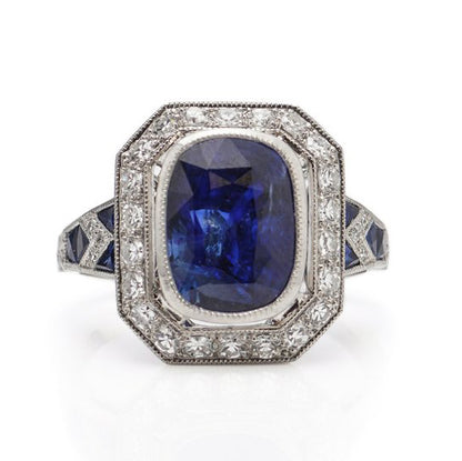 5.10ct Sapphire and Diamond Cluster Ring in Platinum