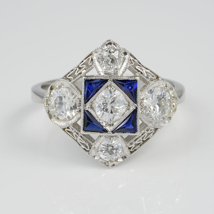 Art Deco 1.5ct Diamond and Sapphire Dress Ring in Platinum