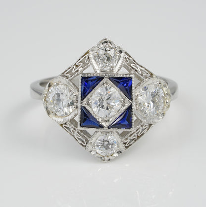 Art Deco 1.5ct Diamond and Sapphire Dress Ring in Platinum