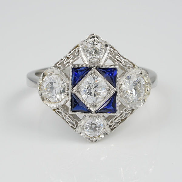 Art Deco 1.5ct Diamond and Sapphire Dress Ring in Platinum