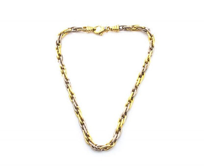 Vintage French 18ct White and Yellow Gold Fancy Link Necklace, Hallmarked with eagles head the French standard for 18ct gold, Circa 1970s