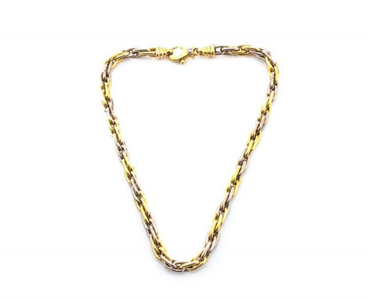 Vintage French 18ct White and Yellow Gold Fancy Link Necklace, Hallmarked with eagles head the French standard for 18ct gold, Circa 1970s