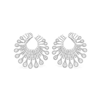 Rose Cut Diamond Earrings; set with 7.38 carats of round and pear-shaped rose-cut diamonds surrounded by 922 brilliant-cut diamonds, 18ct white gold