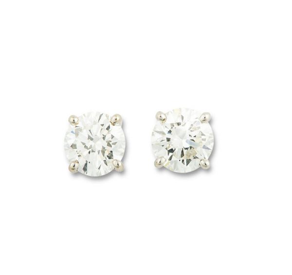 Diamond single stone earrings, totaling 3.01 carats, 18ct white gold
