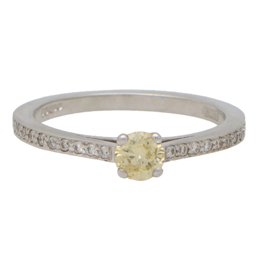 Modern Yellow Diamond Solitaire Engagement Ring with White Diamond Shoulders