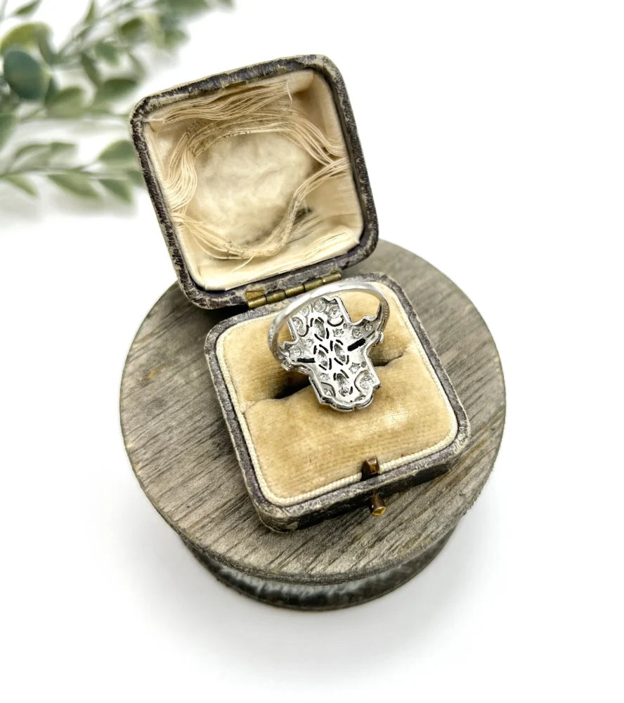 Vintage Marquise Diamond and Onyx Plaque Ring