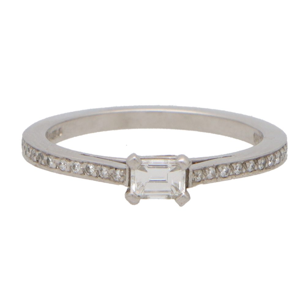 Emerald Cut Diamond Engagement Ring With Diamond Shoulders