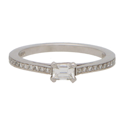 Emerald Cut Diamond Engagement Ring With Diamond Shoulders