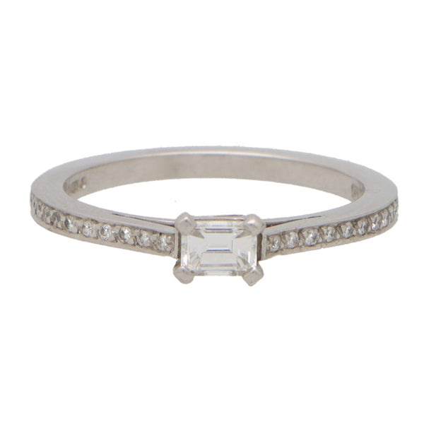 Emerald Cut Diamond Engagement Ring With Diamond Shoulders