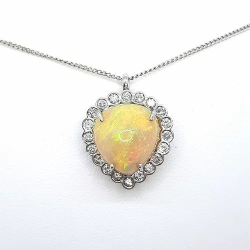 Pear-Cut 10ct Opal and Diamond Pendant, 18ct White Gold