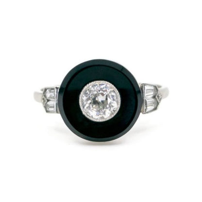 Art Deco Style Diamond, Onyx and Platinum Target Ring, 0.67cts