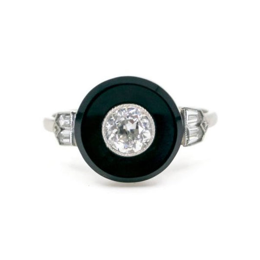 Art Deco Style Diamond, Onyx and Platinum Target Ring, 0.67cts