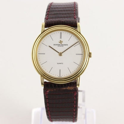 Vacheron Constantin Vintage 18ct Yellow Gold Quartz Watch; with white dial, on a dark purple leather strap with 18ct yellow gold pin buckle, Circa 1990s