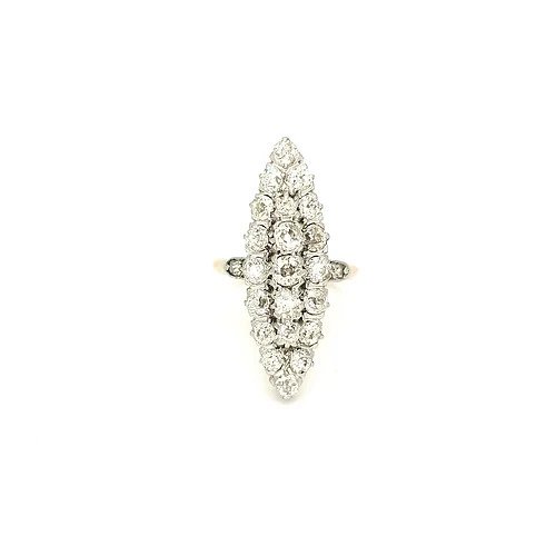 Antique Victorian Marquise Shaped Diamond Navette Ring; navette cluster ring, round cut diamonds set into a marquise shape, 2.00 carat total