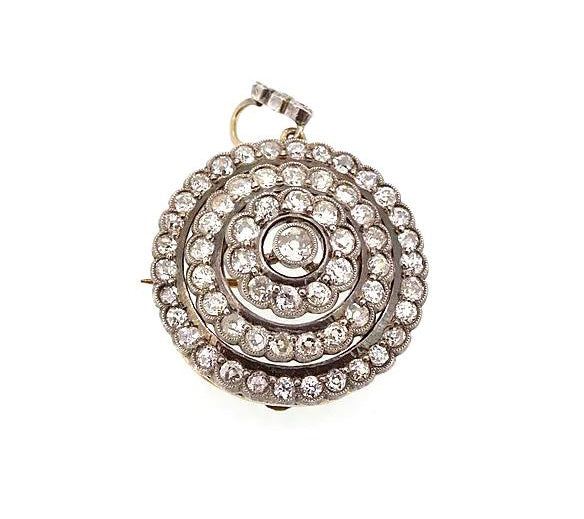 Antique Victorian Old-Cut Diamond Pendant Brooch, 5.00 carat total, old-cut diamond brooch with detachable pendant fitting. Set in silver, backed with gold.