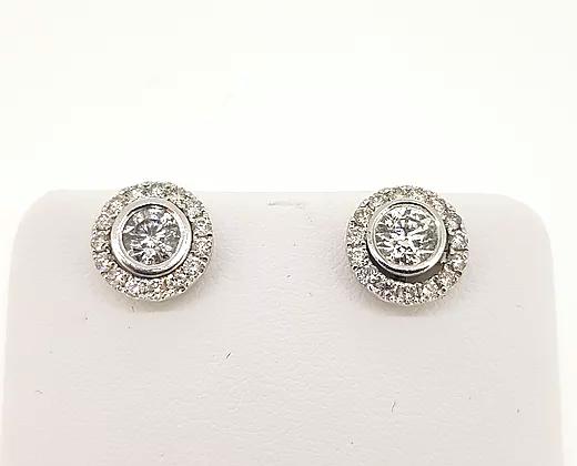 Collet set 1.47cts Diamond Halo Cluster Stud Earrings, 18ct White Gold