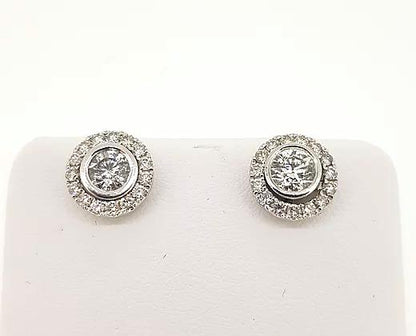 Collet set 1.47cts Diamond Halo Cluster Stud Earrings, 18ct White Gold