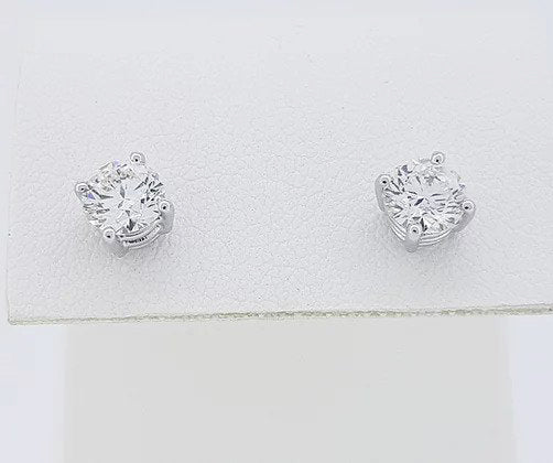 Pair of Diamond Single Stone Stud Earrings, 1.02 carat total, G Colour, SI1 clarity, claw set in 18ct white gold.