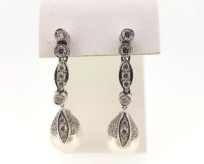 Southsea Pearl and 2.50cts Diamond Drop Earrings in 18ct White Gold
