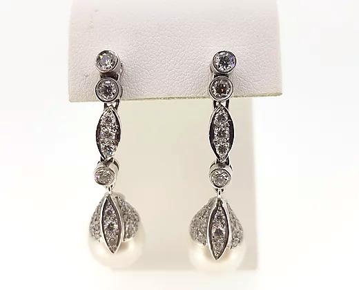 Southsea Pearl and 2.50cts Diamond Drop Earrings in 18ct White Gold