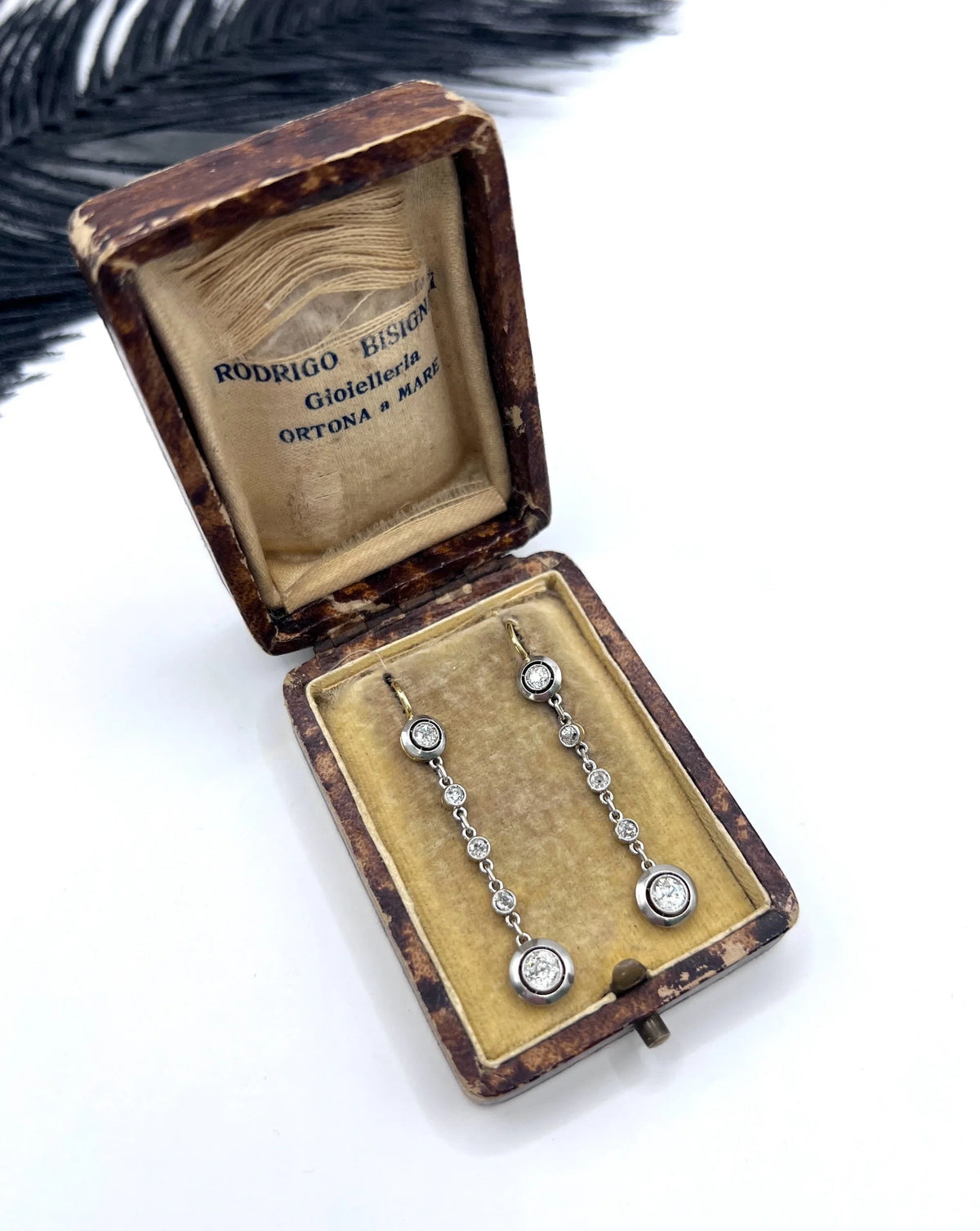 Edwardian Antique 1.30ct Diamond Target Drop Earrings in 18ct Gold and Platinum