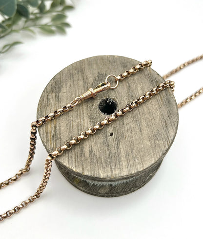 Antique 9 ct Rose Gold Edwardian Faceted Round Belcher Link Chain With Swivel Dog Clip