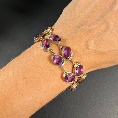 Antique 9ct Gold Edwardian Faceted Amethyst Bracelet