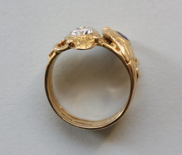 Antique Diamond, Sapphire and 18ct Yellow Gold Double Snake Ring