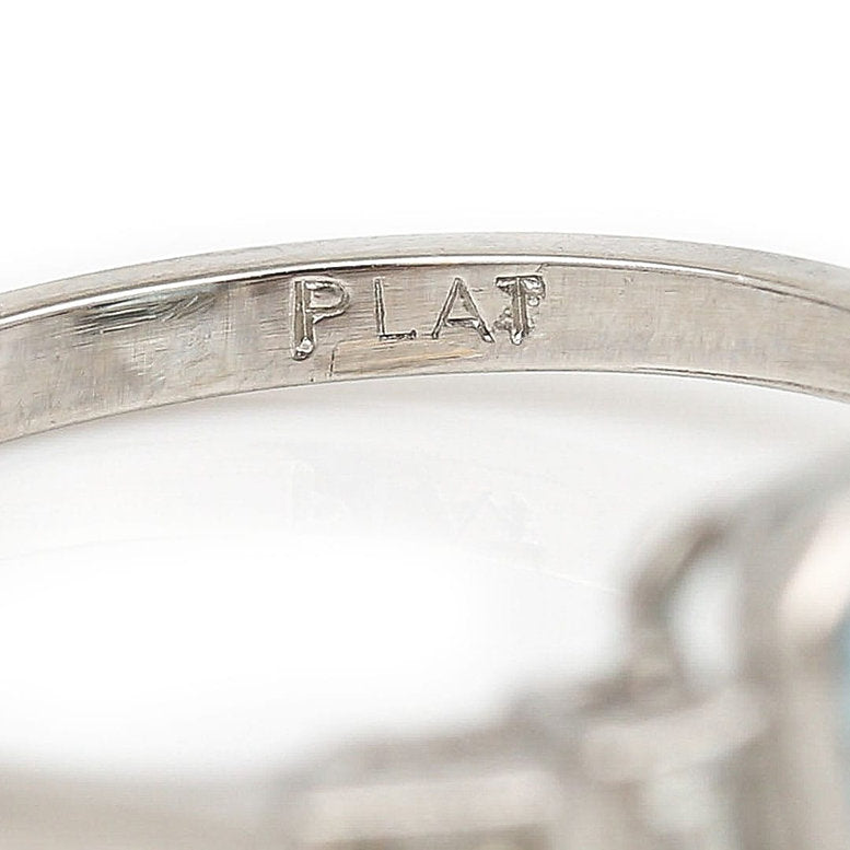 2.17ct Octagonal Aquamarine and Baguette Diamond Dress Ring in Platinum