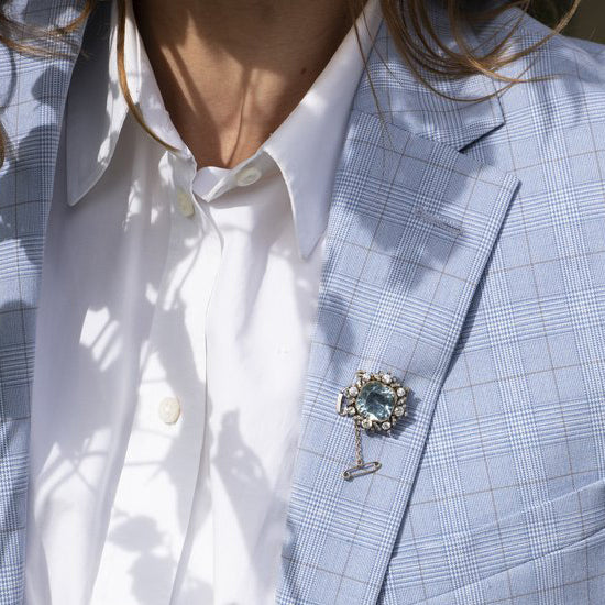 Antique 7ct Aquamarine and Diamond Cluster Pendant come Brooch