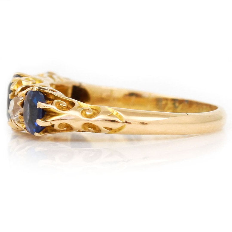 Antique Edwardian Sapphire and Diamond Five Stone Ring